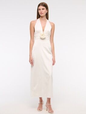 Abercrombie NWT Large Rosette Elegant Cream Halter Maxi Dress
